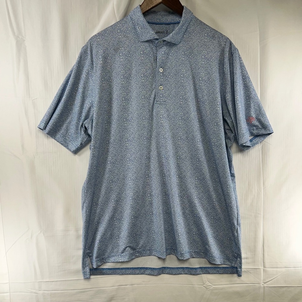johnnie-O Lenox Polo Mens Large Liberty Blue Micro Floral Performance JMPO4370
